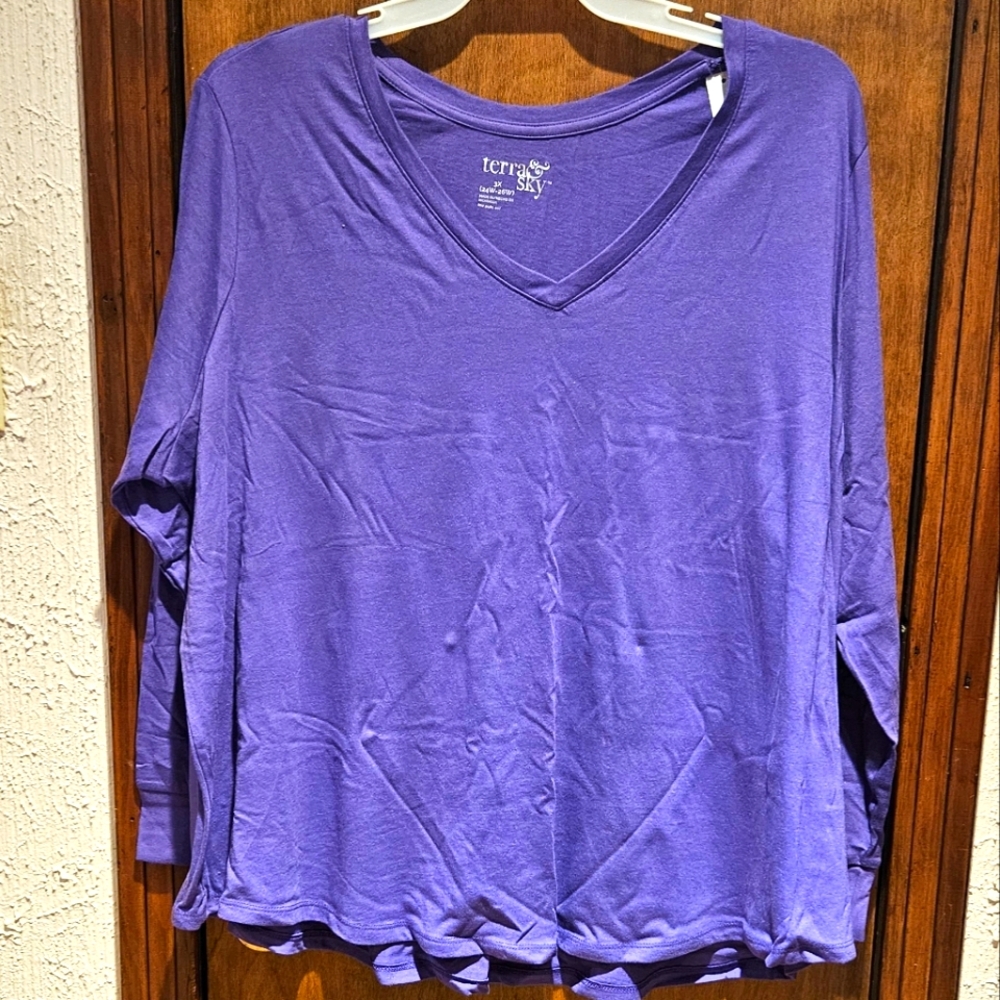 Terra & Sky Purple Long Sleeve Shirt Plus Size 3XL (24W-26W) Ladies/Women's/